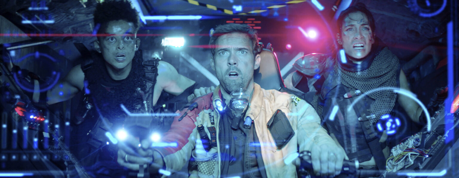 Still from The 716th: soldiers in a dark interior lit by the glow of tactical lights, cinematography by Ray Huang